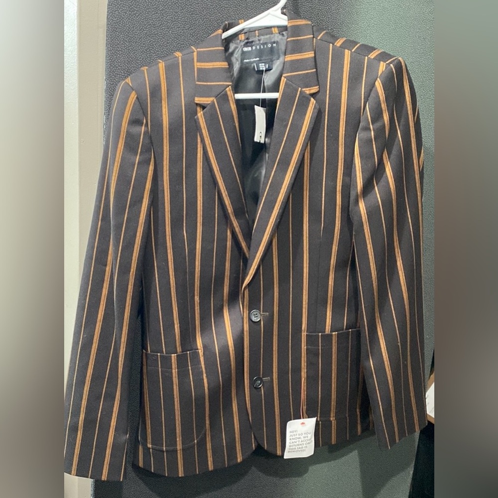 ASOS DESIGN skinny suit jacket in tobbaco stripe - Picture 5 of 9